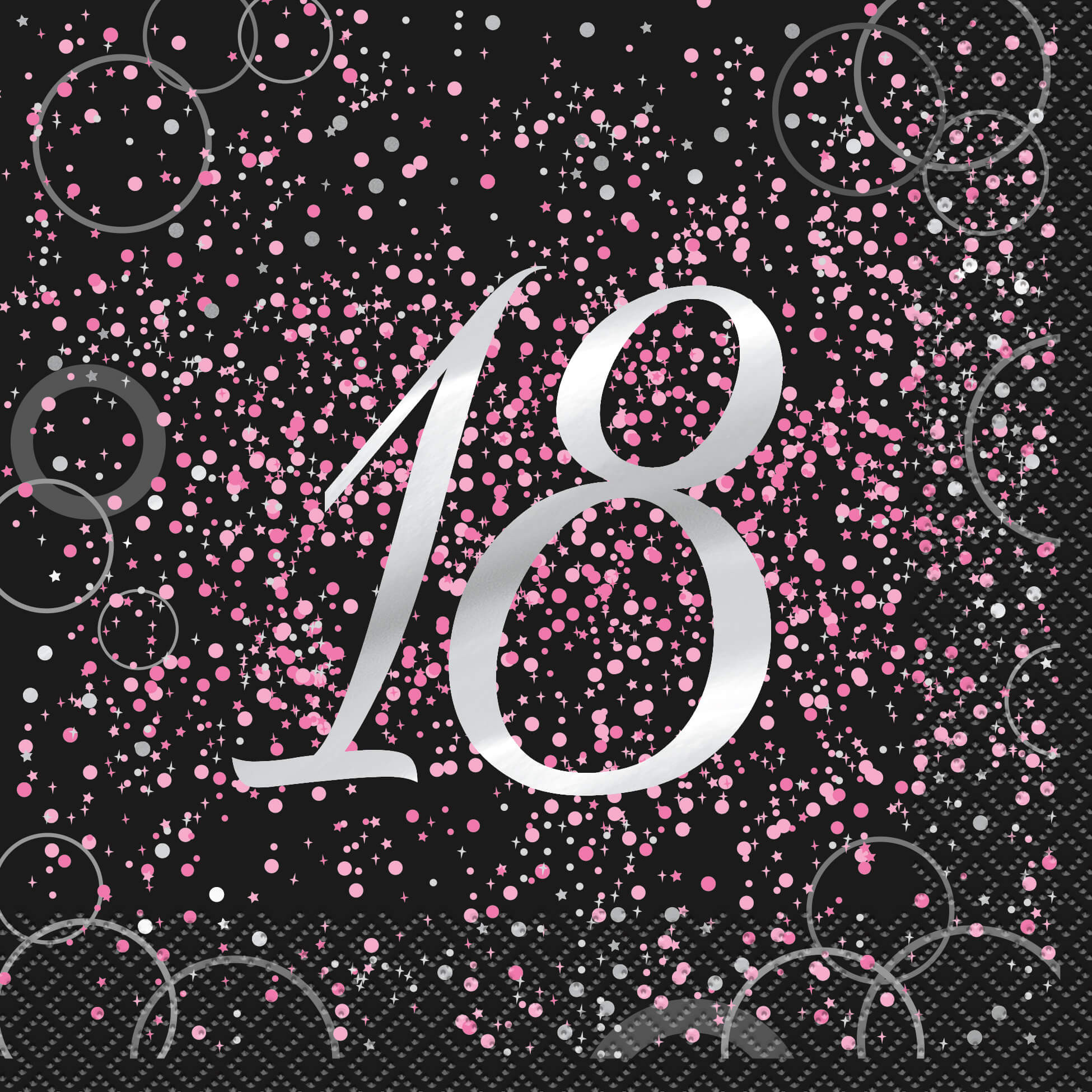 16 Serviettes Anniversaire 18 Ans Confettis Roses