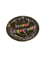 6 assiettes Joyeux Anniversaire - noir - 18 cm