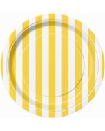 8 assiettes rayées jaune - Ø 18 cm