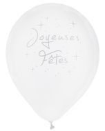 ballons "Joyeuses Fêtes" blanc - x8