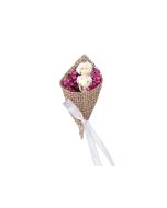 2 boutonnières en jute avec fleur et plume - rose