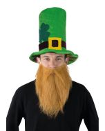 Chapeau velours haut de forme Saint Patrick avec barbe rousse adulte