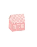 10 Boîtes à dragées maison rose à fleurs blanches