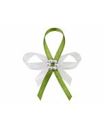Ruban fleur satin avec perles - vert x 25