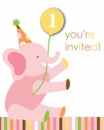 Invitation 1er anniversaire animaux fille  x8