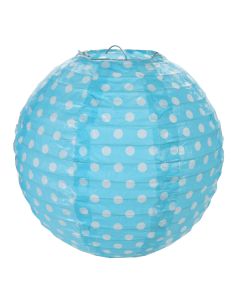 Lanterne papier turquoise pois blanc - 30 cm