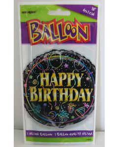 Ballon métallique hélium Happy Birthdau - noir
