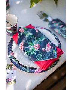 12 assiettes tropicales flamant rose