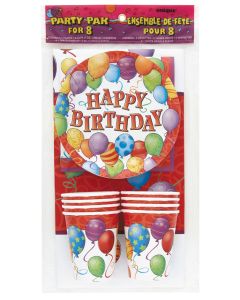 Kit Happy birthday ballons multicolores - 8 personnes
