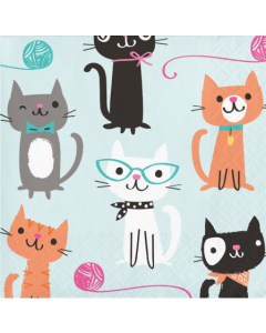 x16 Serviettes papier chat fond bleu