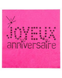 Lot de 20 serviettes Joyeux anniversaire de couleur fuchsia 