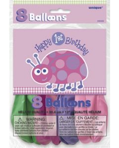 8 ballons 1st Birthday fille