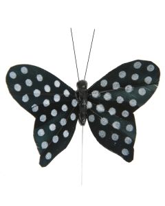 6 Papillons sur tige à pois - noir