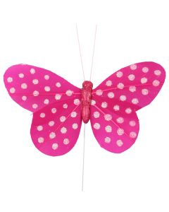 6 Papillons sur tige à pois - fuchsia