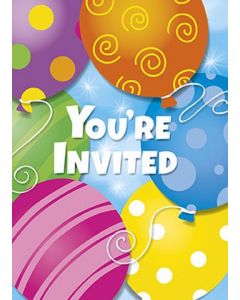 8 invitations ballons festifs