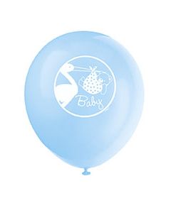 8 ballons Baby-Shower cigogne - bleu