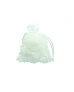 5 sacs organza motif rose - Blanc - 10 cm