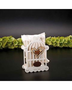 Cage en bois avec pochon en tissu LOVE fait main.