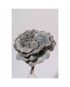 Clip fleur paillette - argent