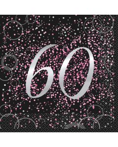 16 serviettes anniversaire 60 ans confettis roses