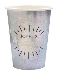 Gobelet Joyeux Anniversaire argent carton 27 cl (x10)