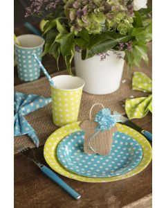 10 assiettes pois turquoise