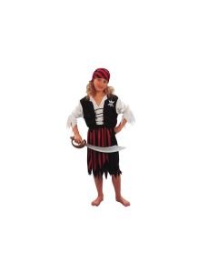 Déguisement fille pirate - rayé rouge et noir - 10/12 ans