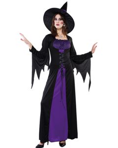 Déguisement femme sorcière noir et violet 