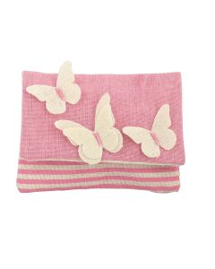 12 Sachets à dragées rayés rose et blanc avec papillons