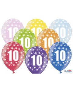 6 ballons multicolores 10eme anniversaire