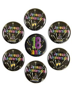 7 badges Anniversaire 18 ans - noir