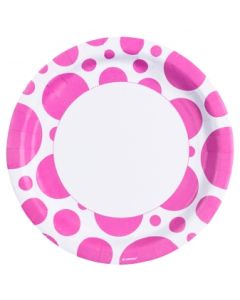 assiette jetable pois fuchsia