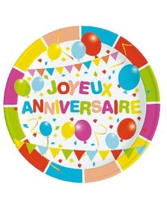 6 Assiettes en carton Joyeux Anniversaire à prix discount