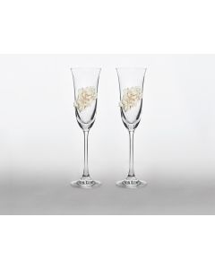 2 flûtes à champagne roses crèmes