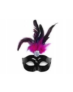 Loup « Carnaval » - Noir à plumes roses et noires