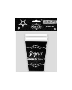 6 gobelets " joyeux anniversaire" argent 50 cl