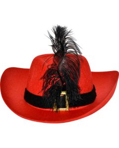 Chapeau Mousquetaire rouge à plume