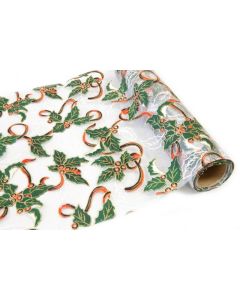 Chemin de table organza feuilles de houx