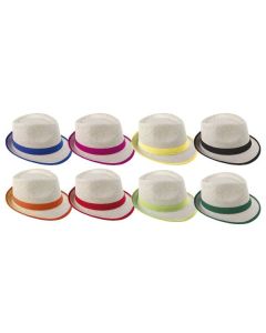 Chapeau paille adulte - Borsalino avec ruban - 8 couleurs assorties 