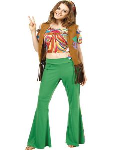  Costume adulte hippie femme beige et vert