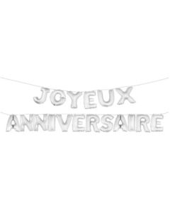 18 ballons lettres "Joyeux Anniversaire" couleur argent