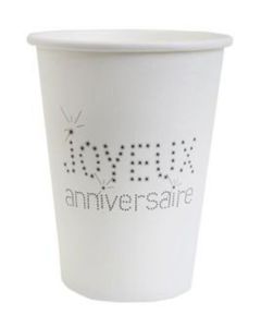 Gobelets Joyeux anniversaire - blanc - x10