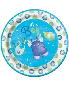 8 Assiettes Baby-Shower bleues it's a boy - Ø 21,9 cm