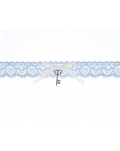 Jarretière en dentelle avec ruban et pendentif clé - bleu ciel