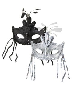 Masque de loup en tissu avec plume et sequin pas cher