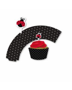 12 caissettes et piques à cupcakes coccinelle