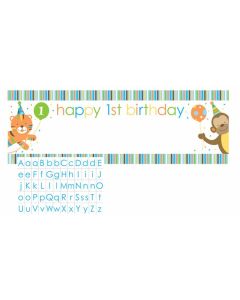 Bannière 1er anniversaire animaux garçon + stickers lettres