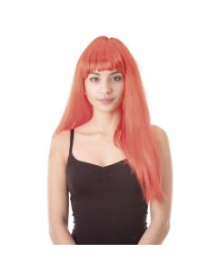 perruque rouge cheveux longs avec frange