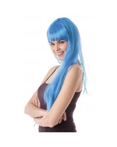 perruque turquoise cheveux longs avec frange