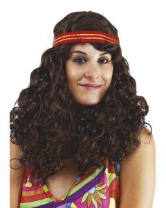 Perruque femme Hippie châtain avec bandeau